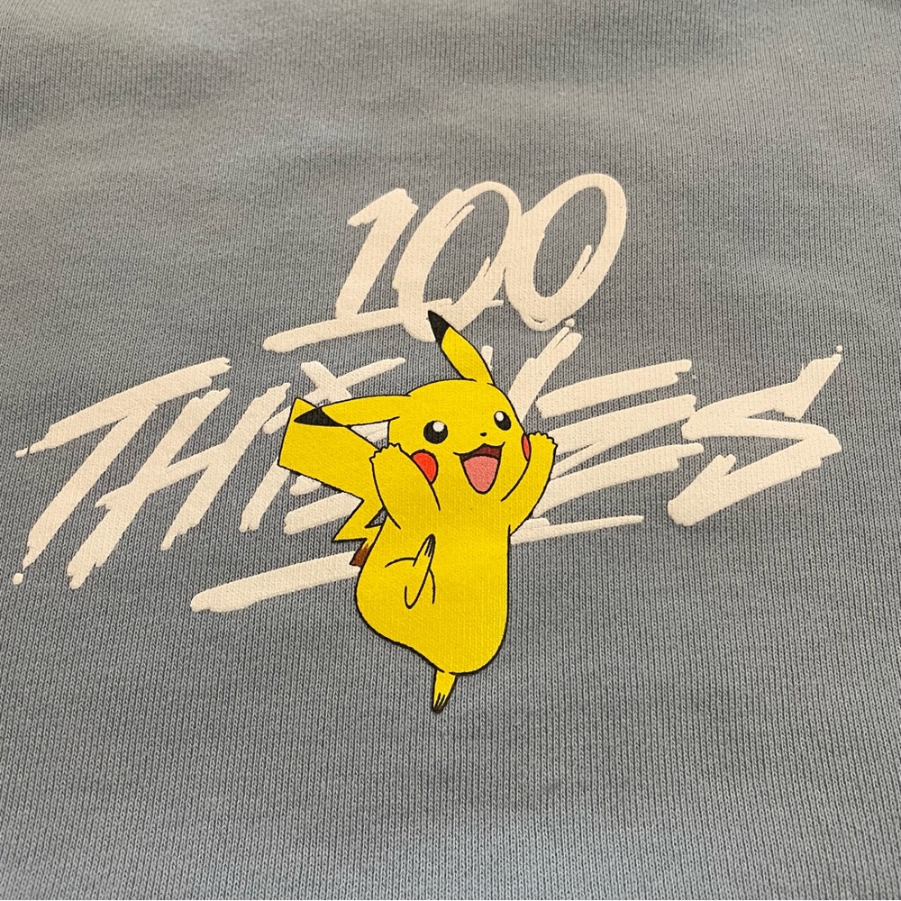 100 THIEVES x Pokémon - Pikachu Hoodie Blue - Medium Unisex - Picture 3 of 8